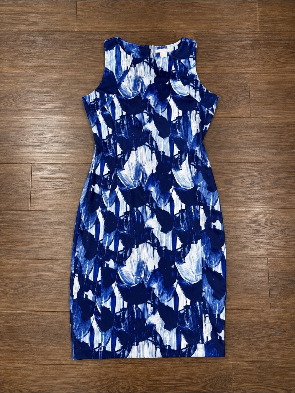 H&M Blue & White Sleeveless Printed Midi Dress